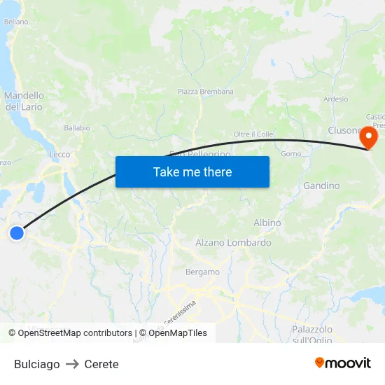 Bulciago to Cerete map