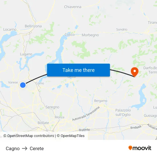 Cagno to Cerete map