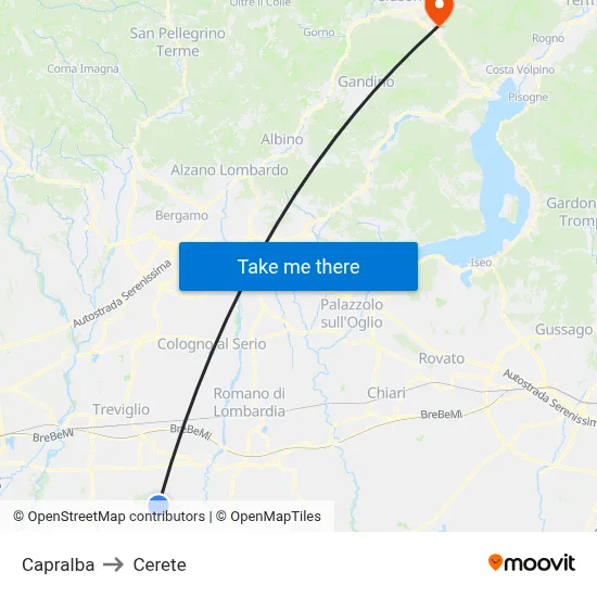 Capralba to Cerete map