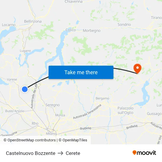 Castelnuovo Bozzente to Cerete map
