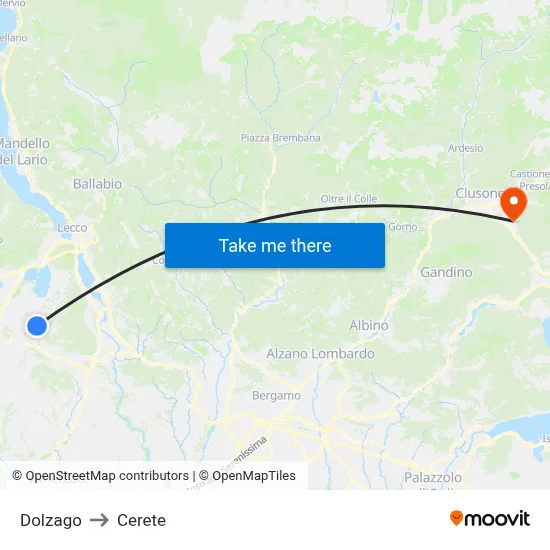 Dolzago to Cerete map