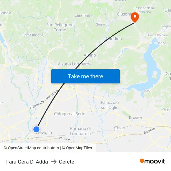 Fara Gera D' Adda to Cerete map