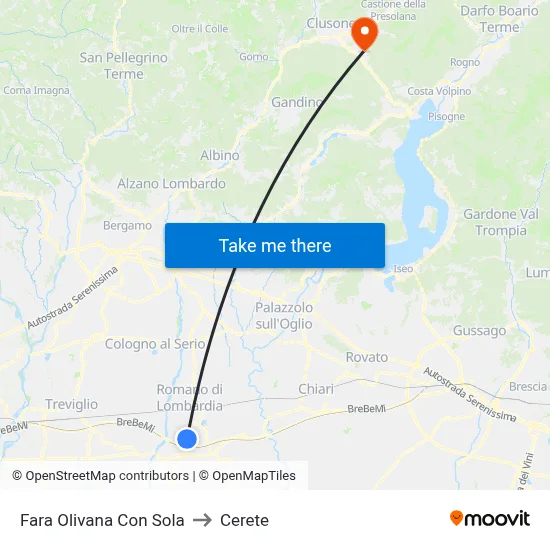 Fara Olivana Con Sola to Cerete map