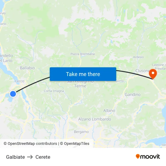 Galbiate to Cerete map