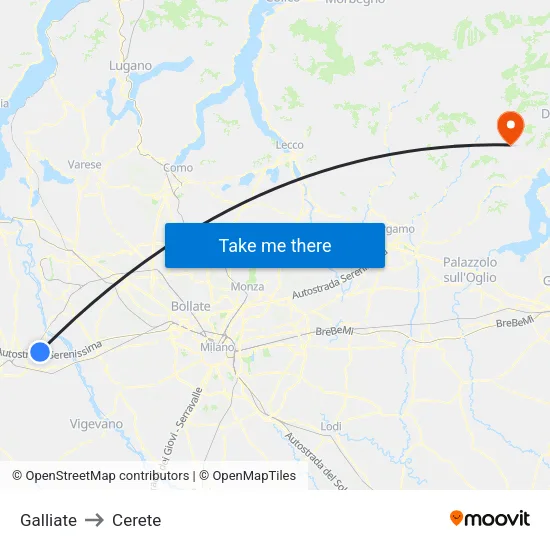 Galliate to Cerete map