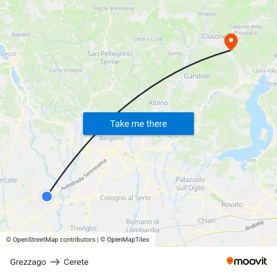 Grezzago to Cerete map