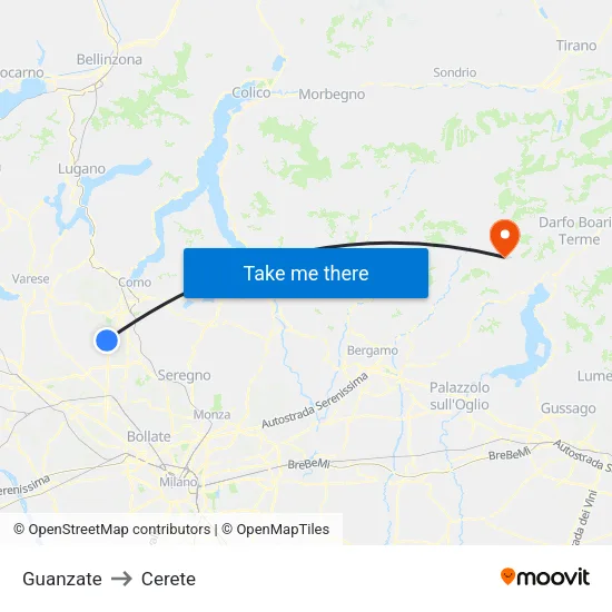 Guanzate to Cerete map