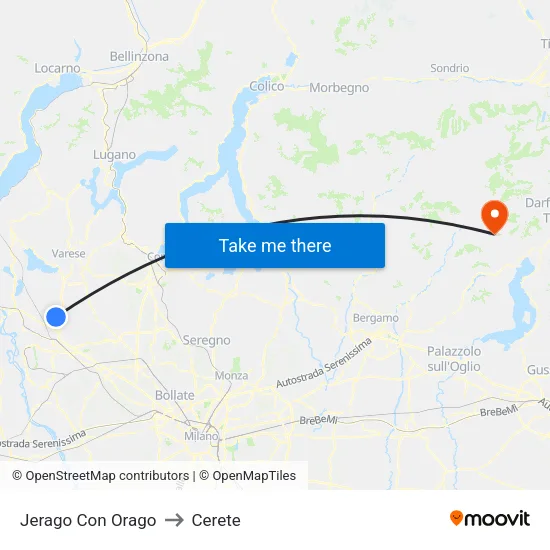 Jerago con Orago to Cerete map