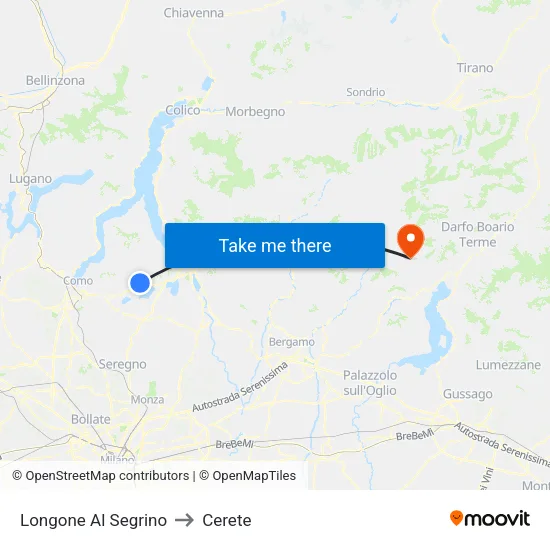 Longone Al Segrino to Cerete map