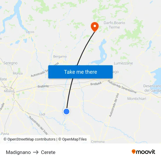 Madignano to Cerete map