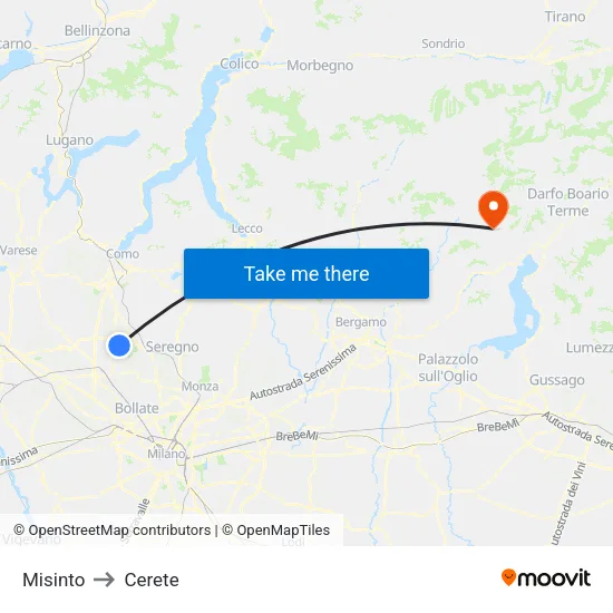 Misinto to Cerete map