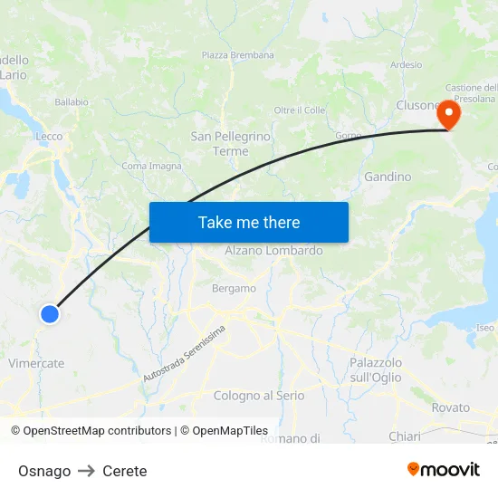 Osnago to Cerete map