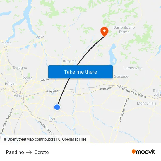 Pandino to Cerete map