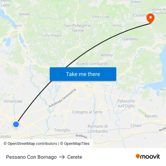 Pessano Con Bornago to Cerete map