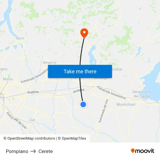 Pompiano to Cerete map