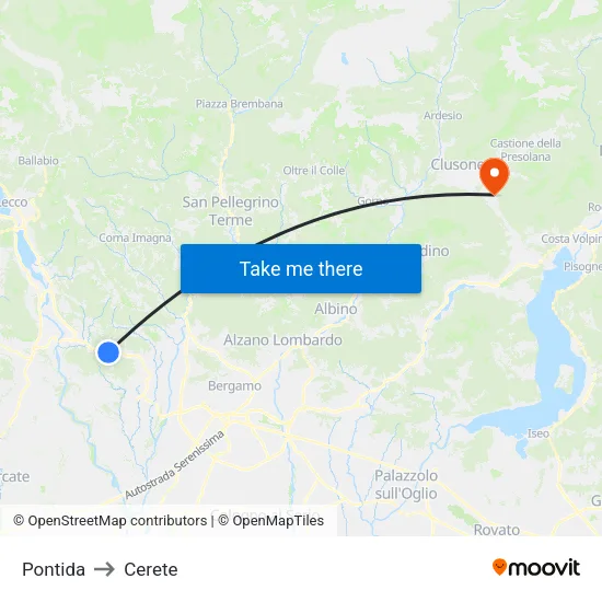 Pontida to Cerete map