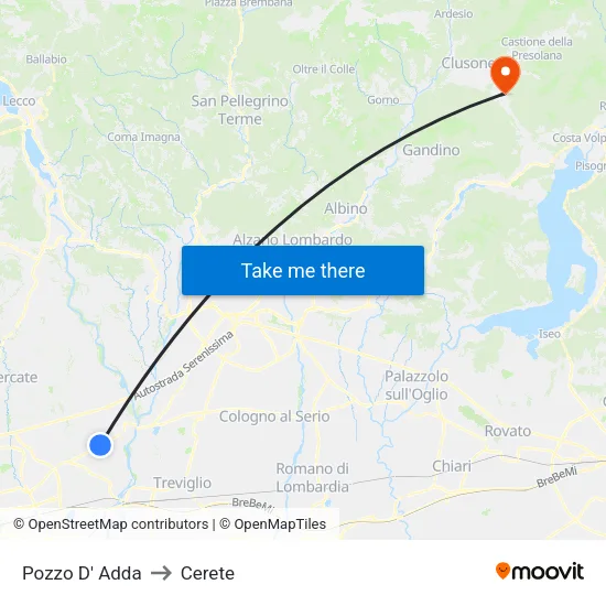 Pozzo D' Adda to Cerete map