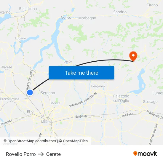 Rovello Porro to Cerete map