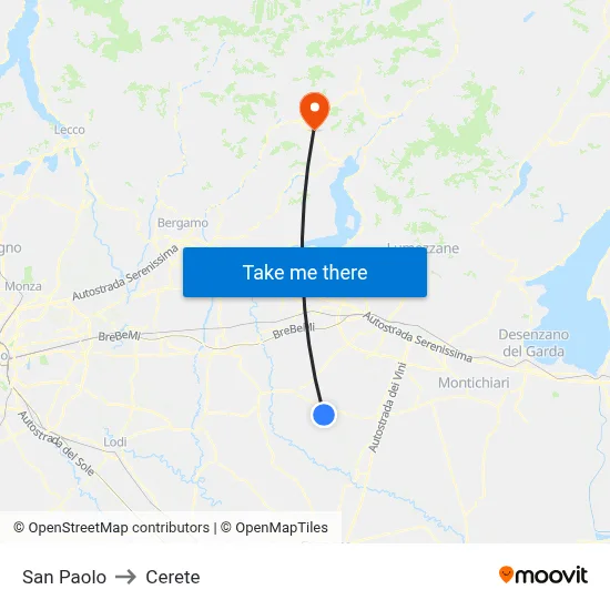 San Paolo to Cerete map