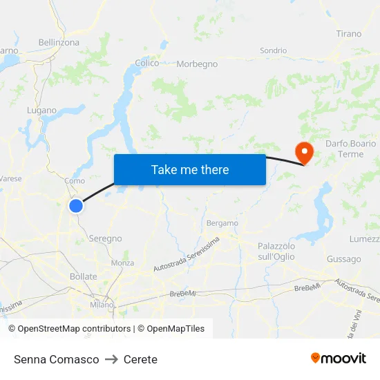 Senna Comasco to Cerete map