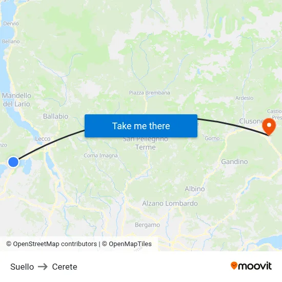 Suello to Cerete map