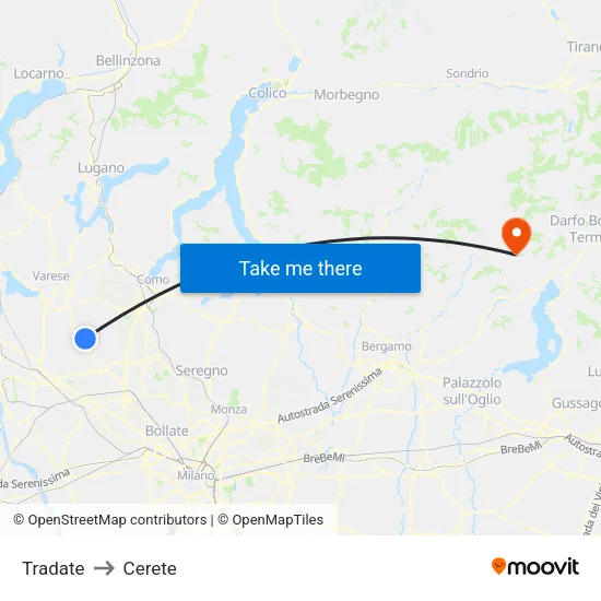 Tradate to Cerete map