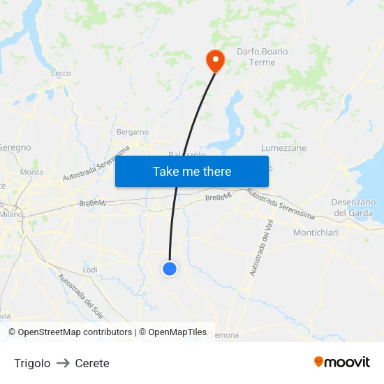 Trigolo to Cerete map