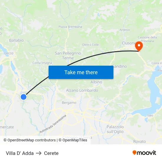 Villa D' Adda to Cerete map