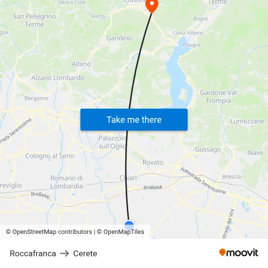Roccafranca to Cerete map