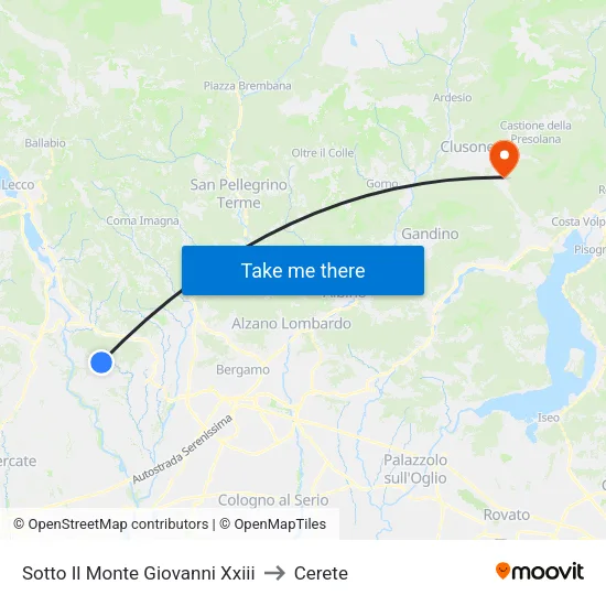 Sotto Il Monte Giovanni Xxiii to Cerete map