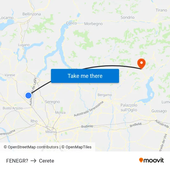 Fenegro to Cerete map