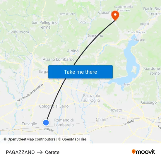 PAGAZZANO to Cerete map