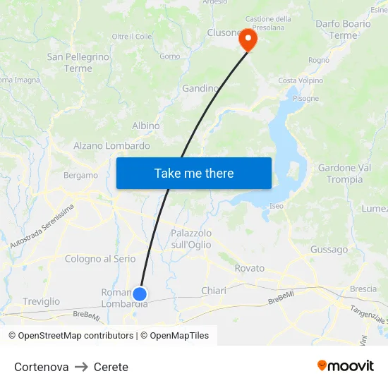 Cortenova to Cerete map