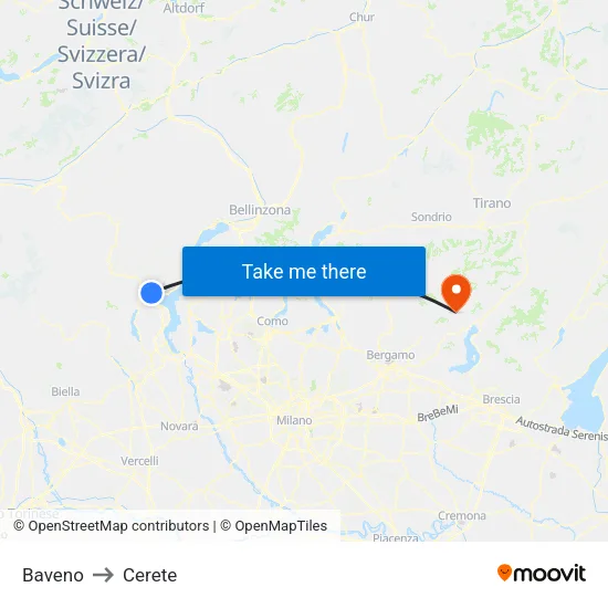 Baveno to Cerete map