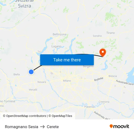 Romagnano Sesia to Cerete map