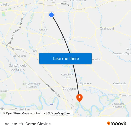Vailate to Corno Giovine map