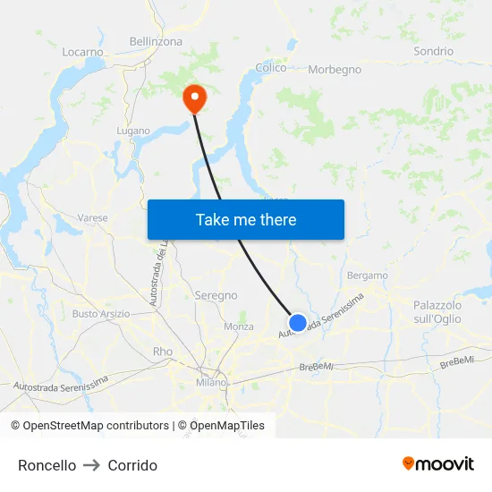 Roncello to Corrido map
