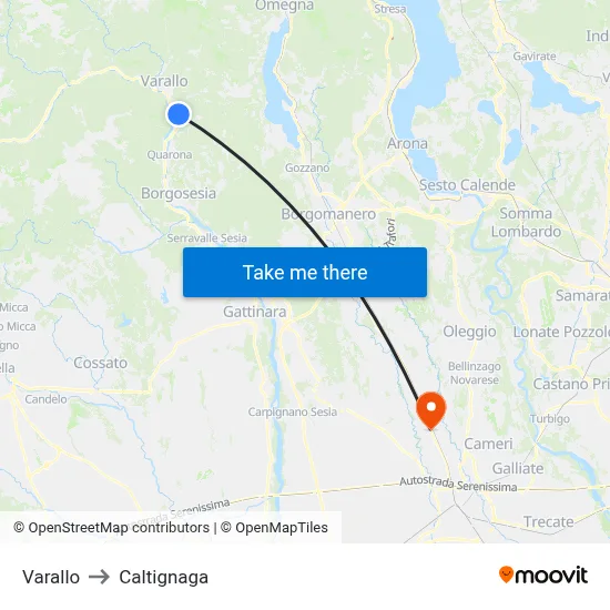 Varallo to Caltignaga map