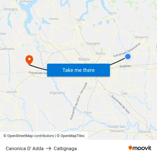 Canonica d'Adda to Caltignaga map