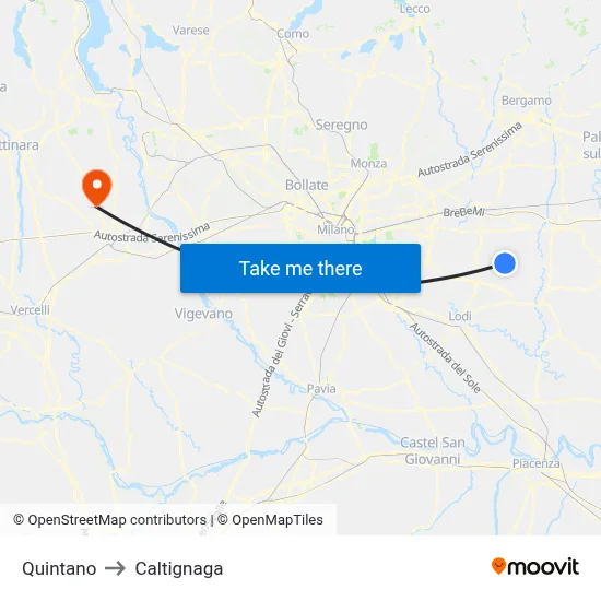 Quintano to Caltignaga map