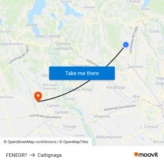 Fenegro to Caltignaga map