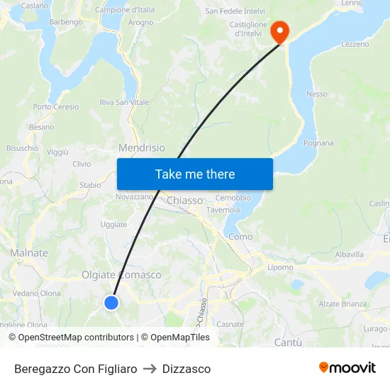 Beregazzo con Figliaro to Dizzasco map