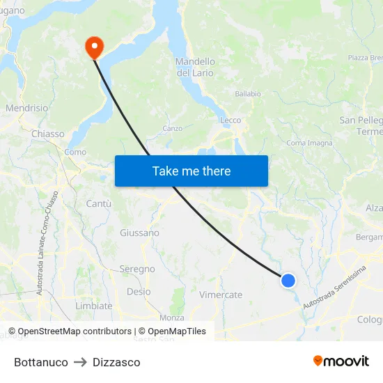 Bottanuco to Dizzasco map