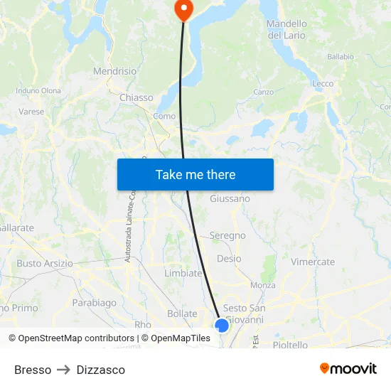 Bresso to Dizzasco map