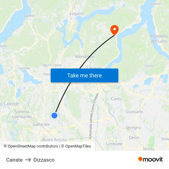 Cairate to Dizzasco map