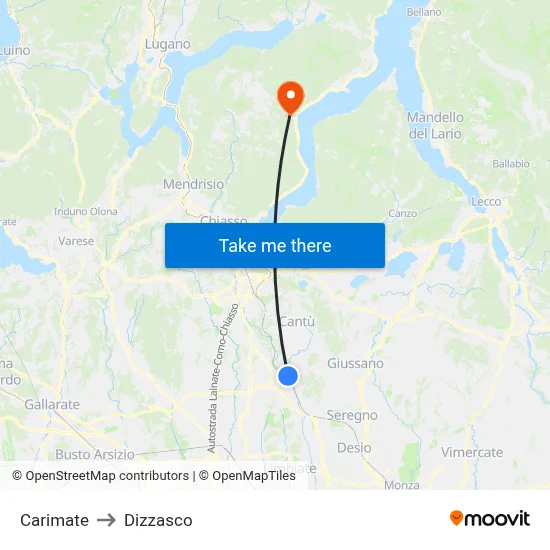 Carimate to Dizzasco map