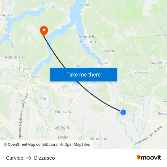 Carvico to Dizzasco map
