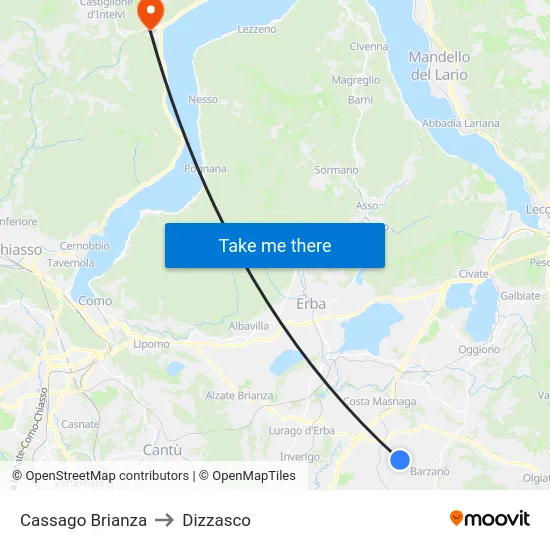 Cassago Brianza to Dizzasco map