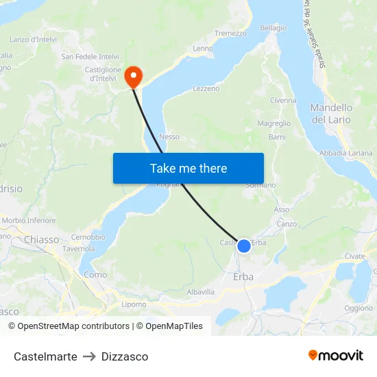 Castelmarte to Dizzasco map
