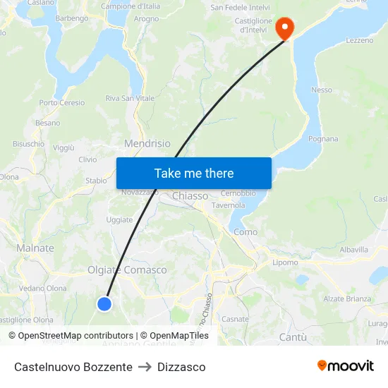 Castelnuovo Bozzente to Dizzasco map